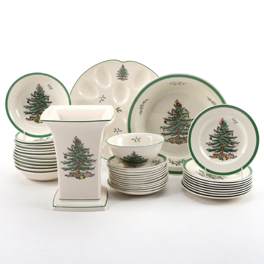 Spode "Christmas Tree" Earthenware Dinnerware and Vase