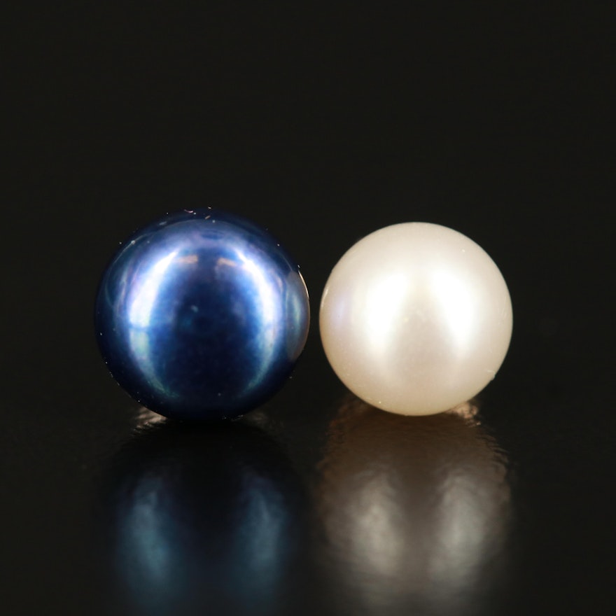 14K and Sterling Pearl Single Stud Earrings