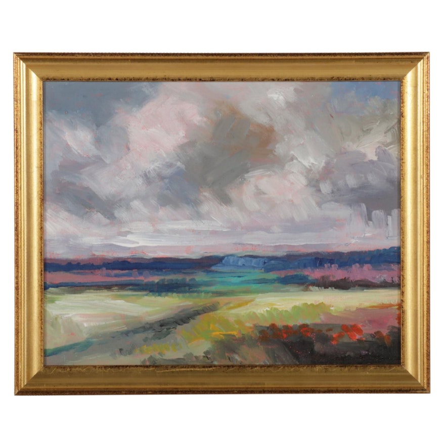 Sulmaz H. Radvand Overcast Landscape Oil Painting, 2021