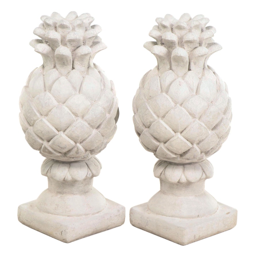 Pair of Cast Concrete Pineapple Garden Statues