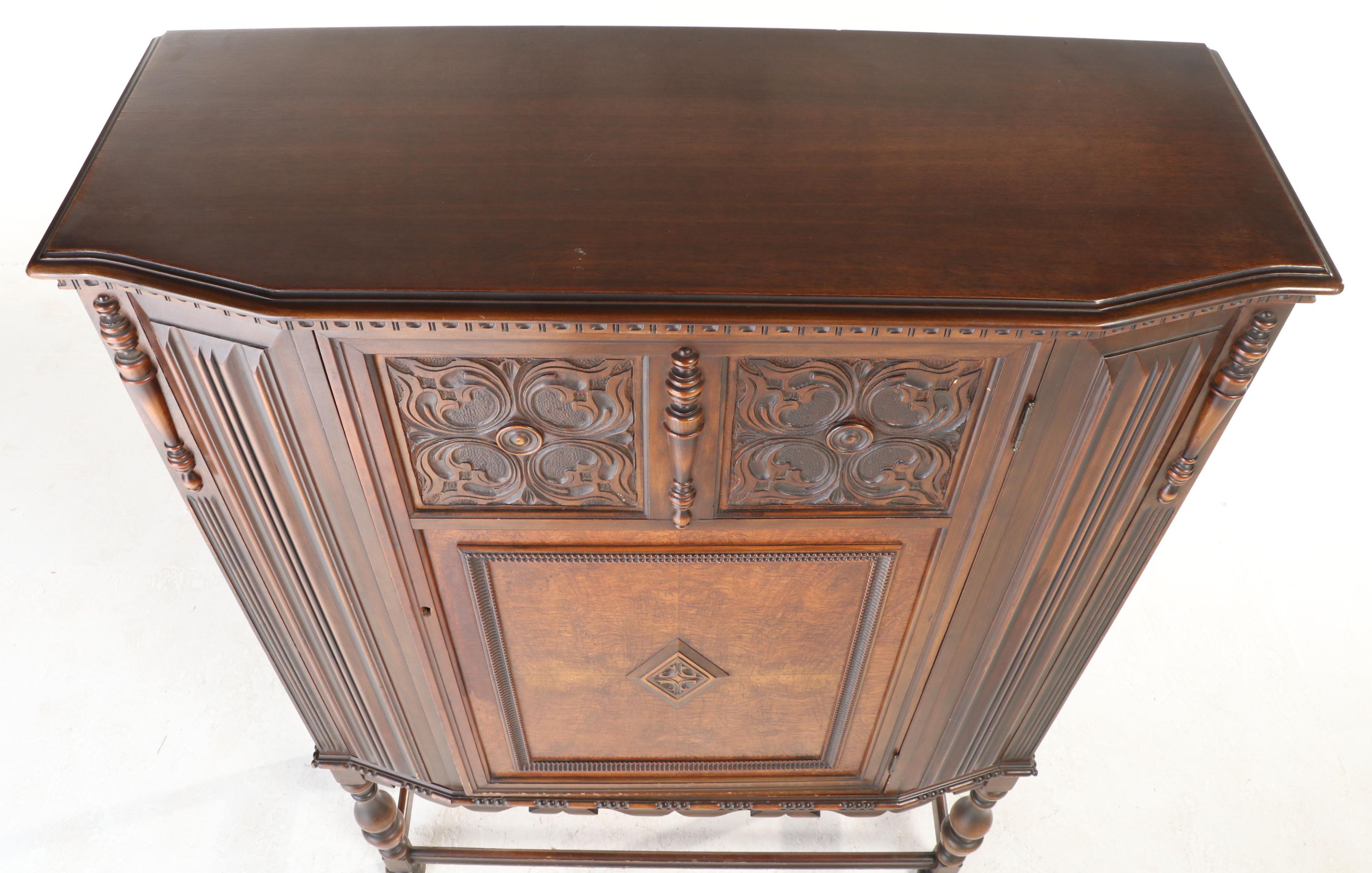 Berkey & Gay Furniture Co. Jacobean Style Walnut and Burl Walnut China Cabinet