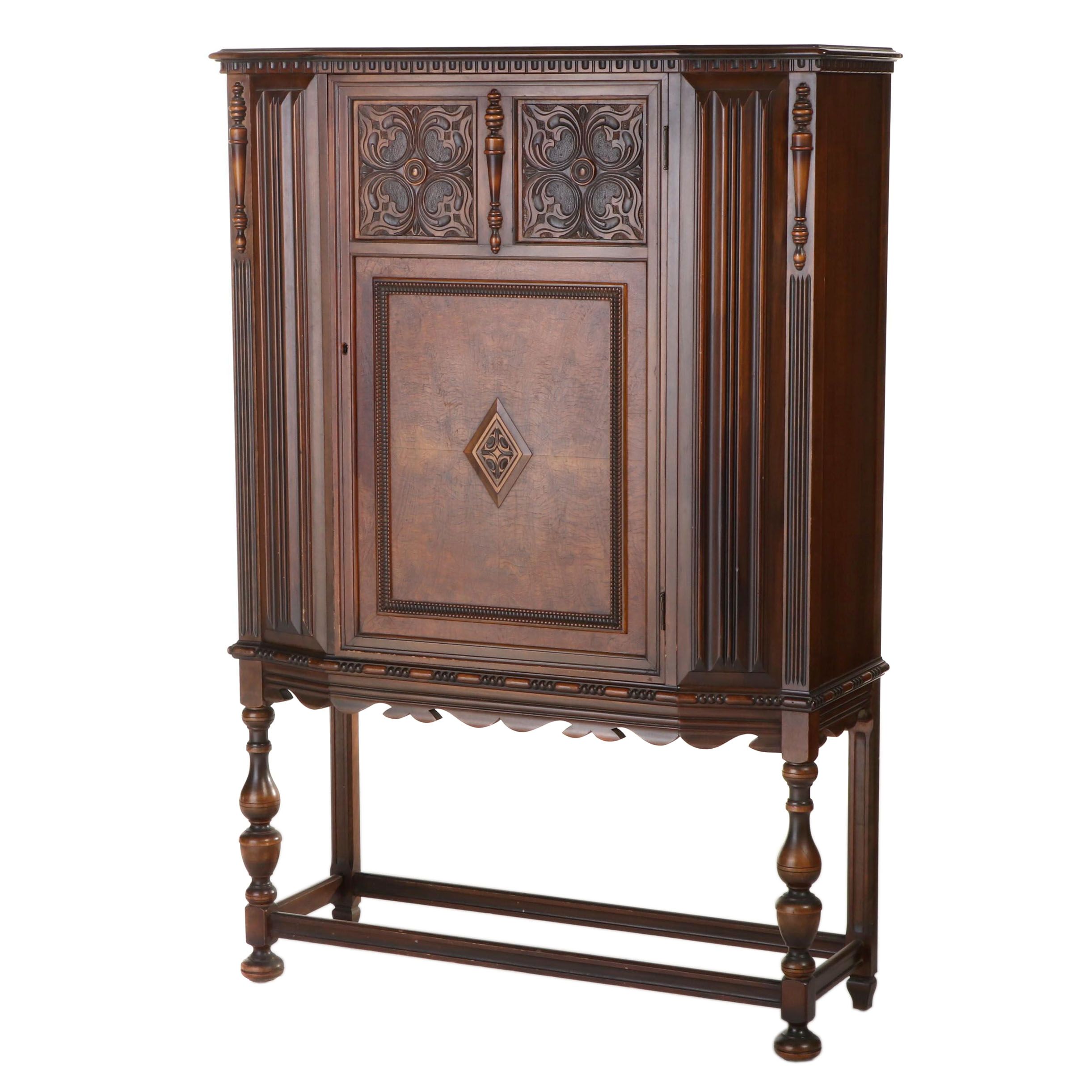 Berkey & Gay Furniture Co. Jacobean Style Walnut and Burl Walnut China Cabinet