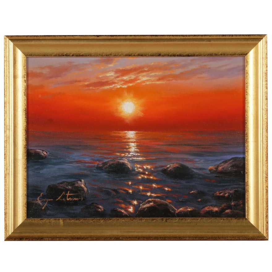 Jevgenijus Litvinas Seascape Oil Painting "Red Sunset," 2021