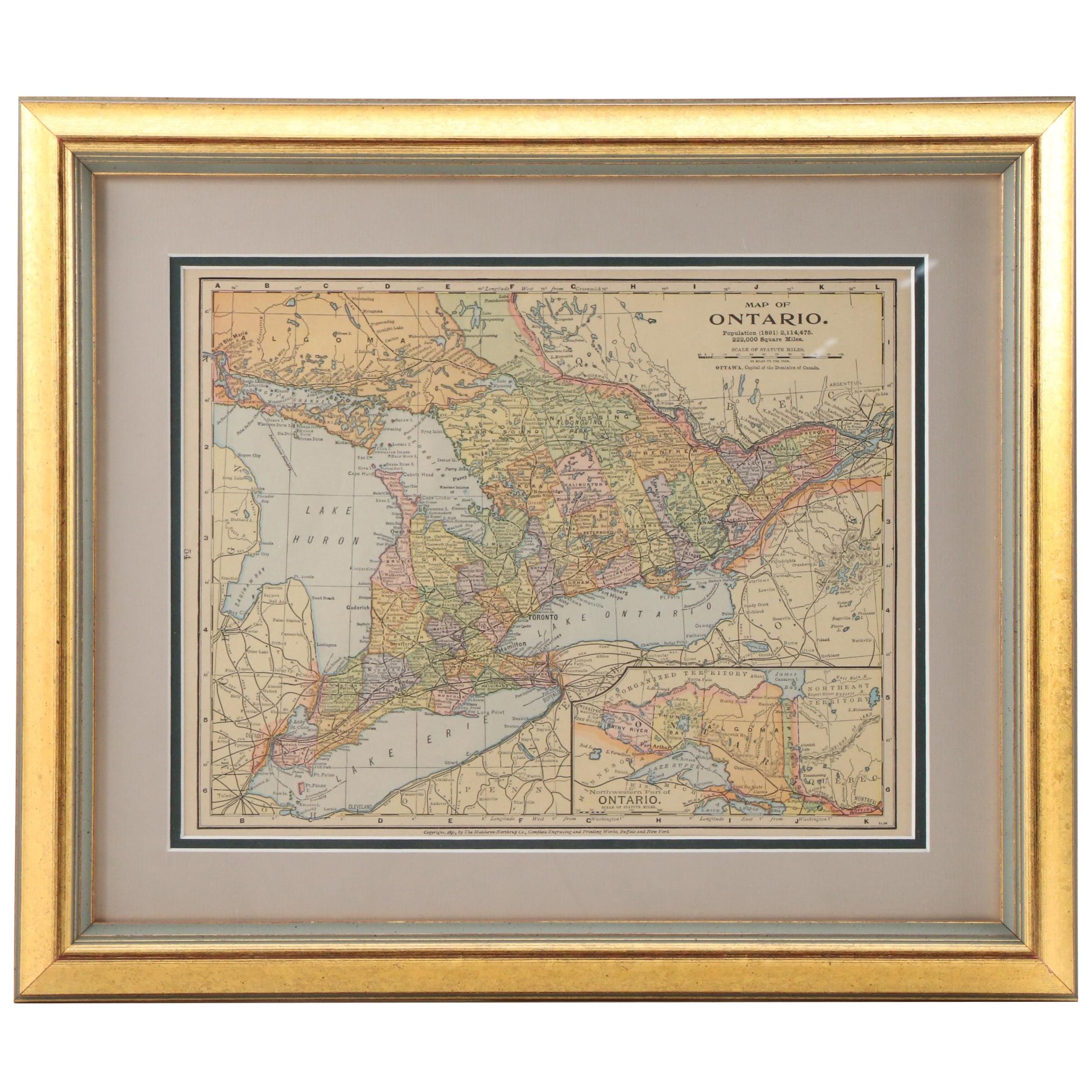 Matthews-Northrup Co. Wax Engraving "Map of Ontario," circa 1902