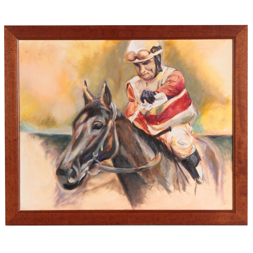 Oil Painting of a Horse Jockey, 21st Century