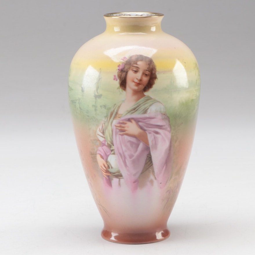 Royal Bayreuth Porcelain Portrait Vase, Early 20th Century