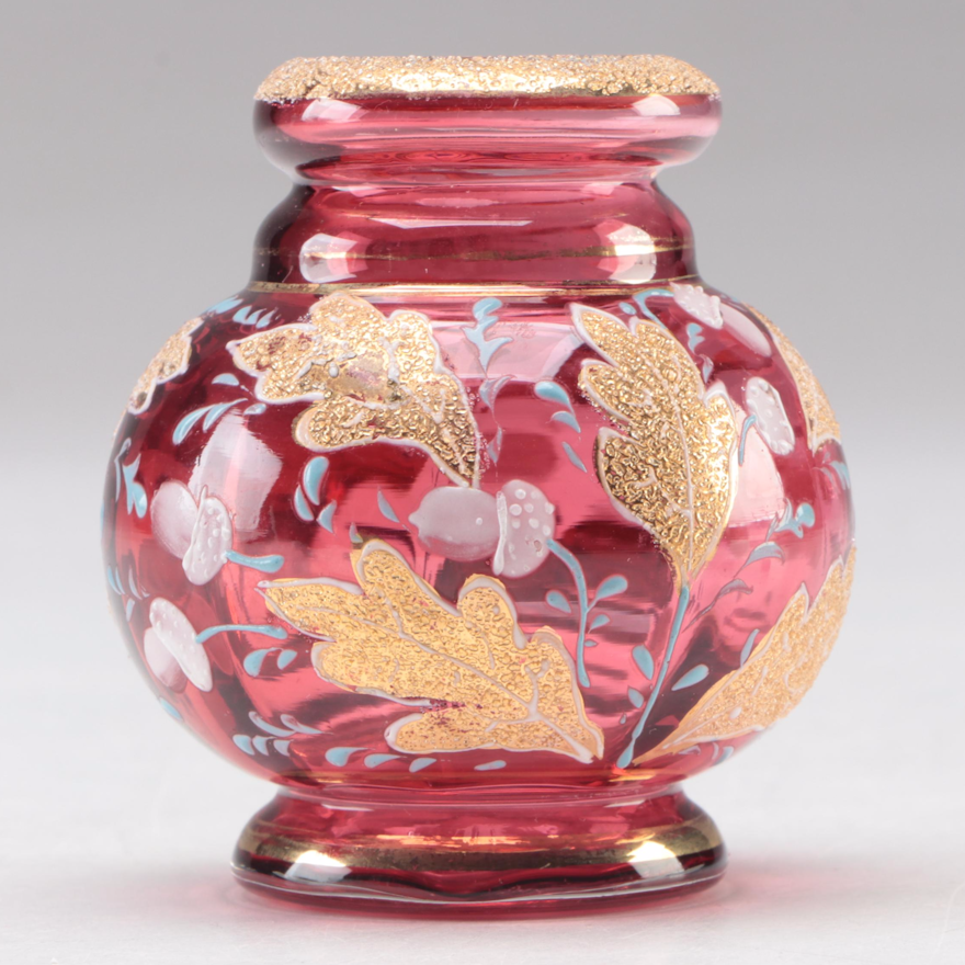 Moser Gilt and Enameled Cranberry Glass Vase, Late 19th/Early 20th Century