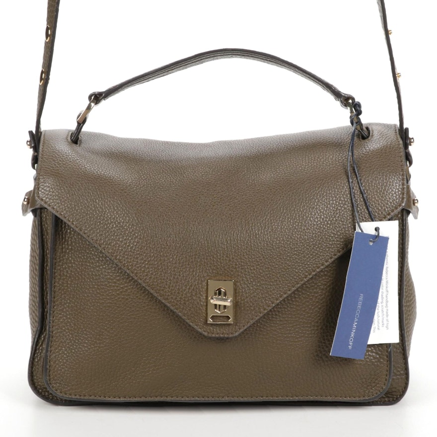 Rebecca Minkoff Brown Grained Leather Front Flap Two-Way Bag