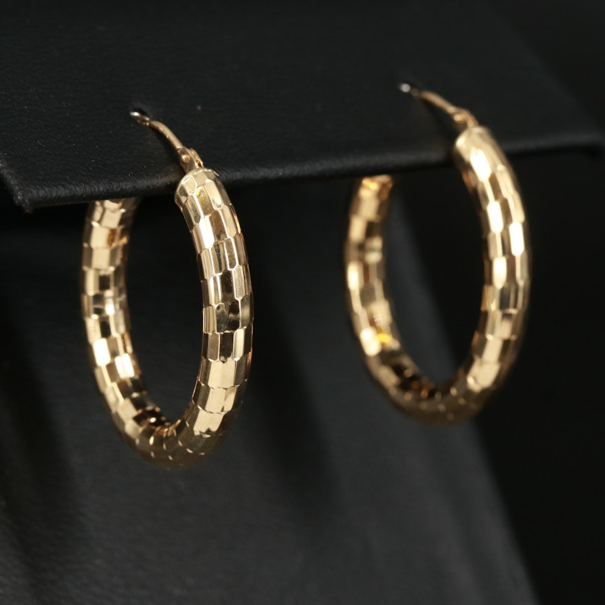 Italian 14K Faceted Oval Hoop Earrings