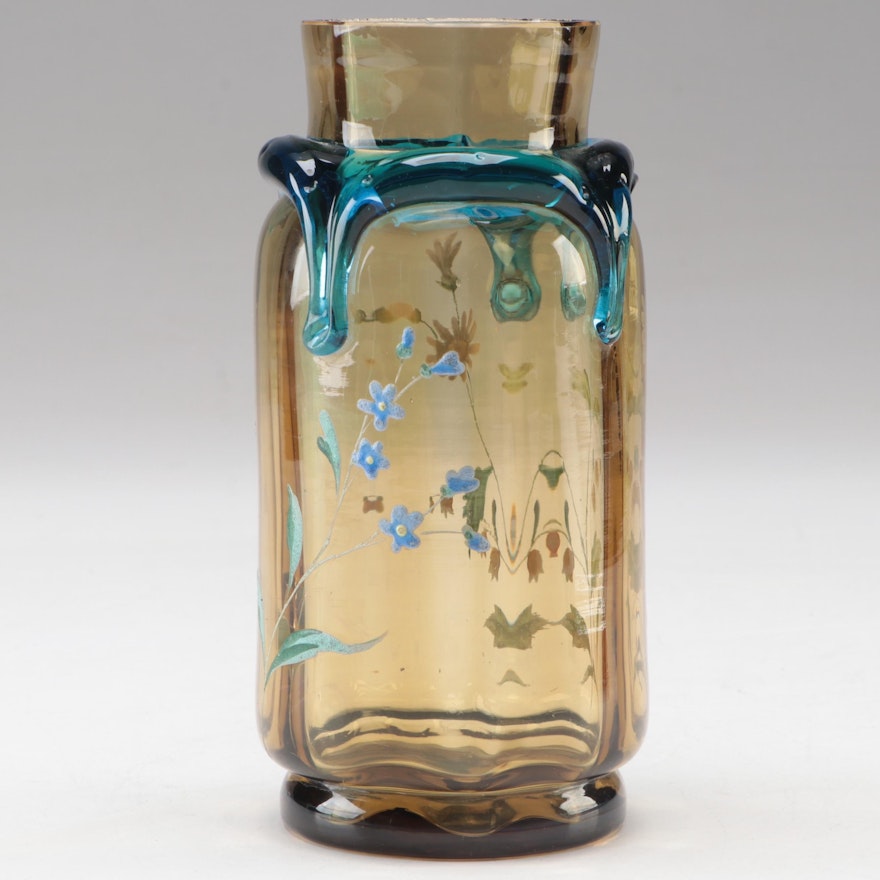 Moser Topaz Enameled Drip Glass Vase, Late 19th/Early 20th Century