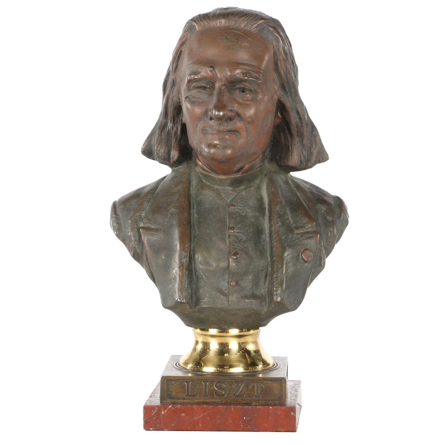 French Bronze Patinated Cast Metal Bust of Franz Liszt