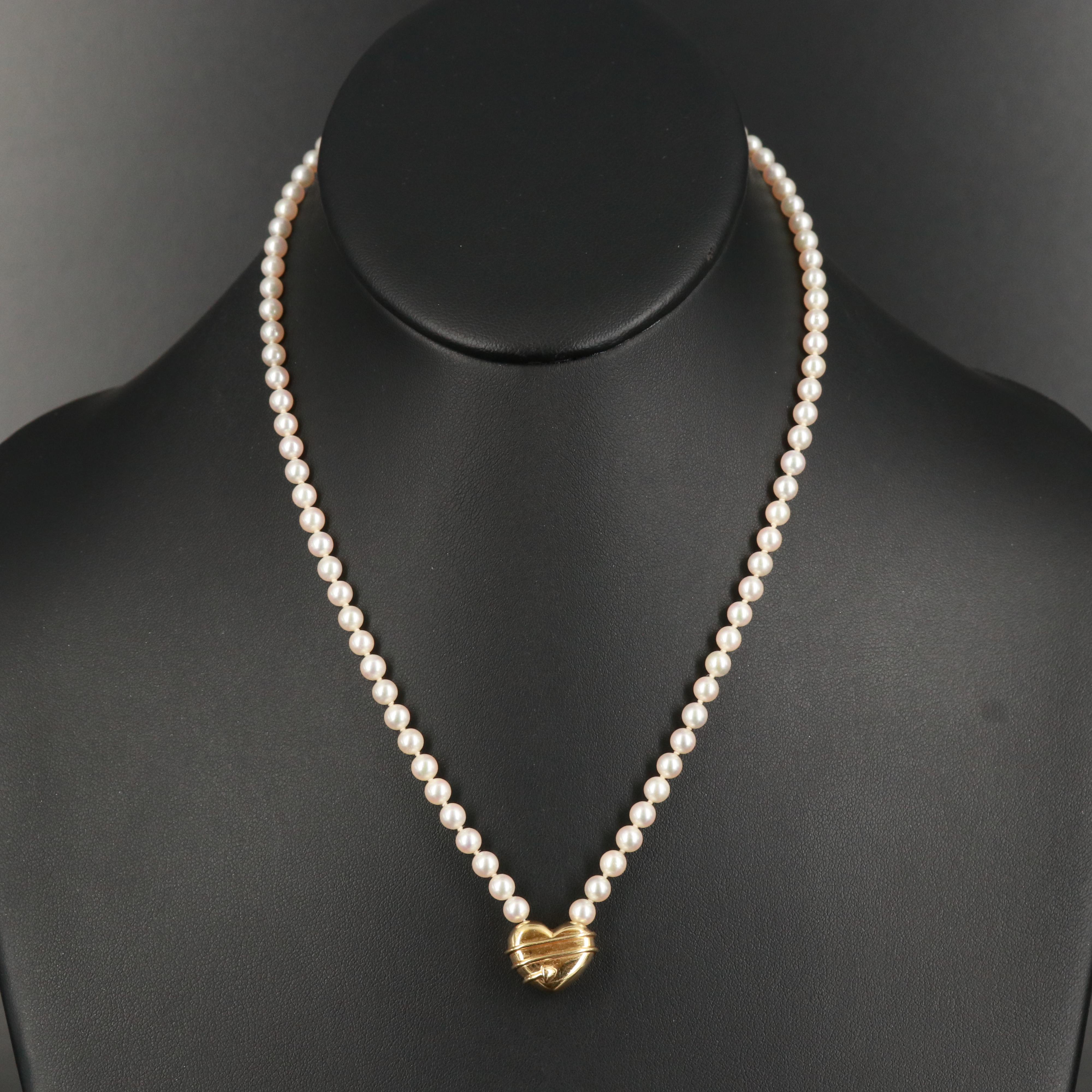 Vintage Tiffany & Co. 18K Cupid's Arrow Heart Pearl Necklace