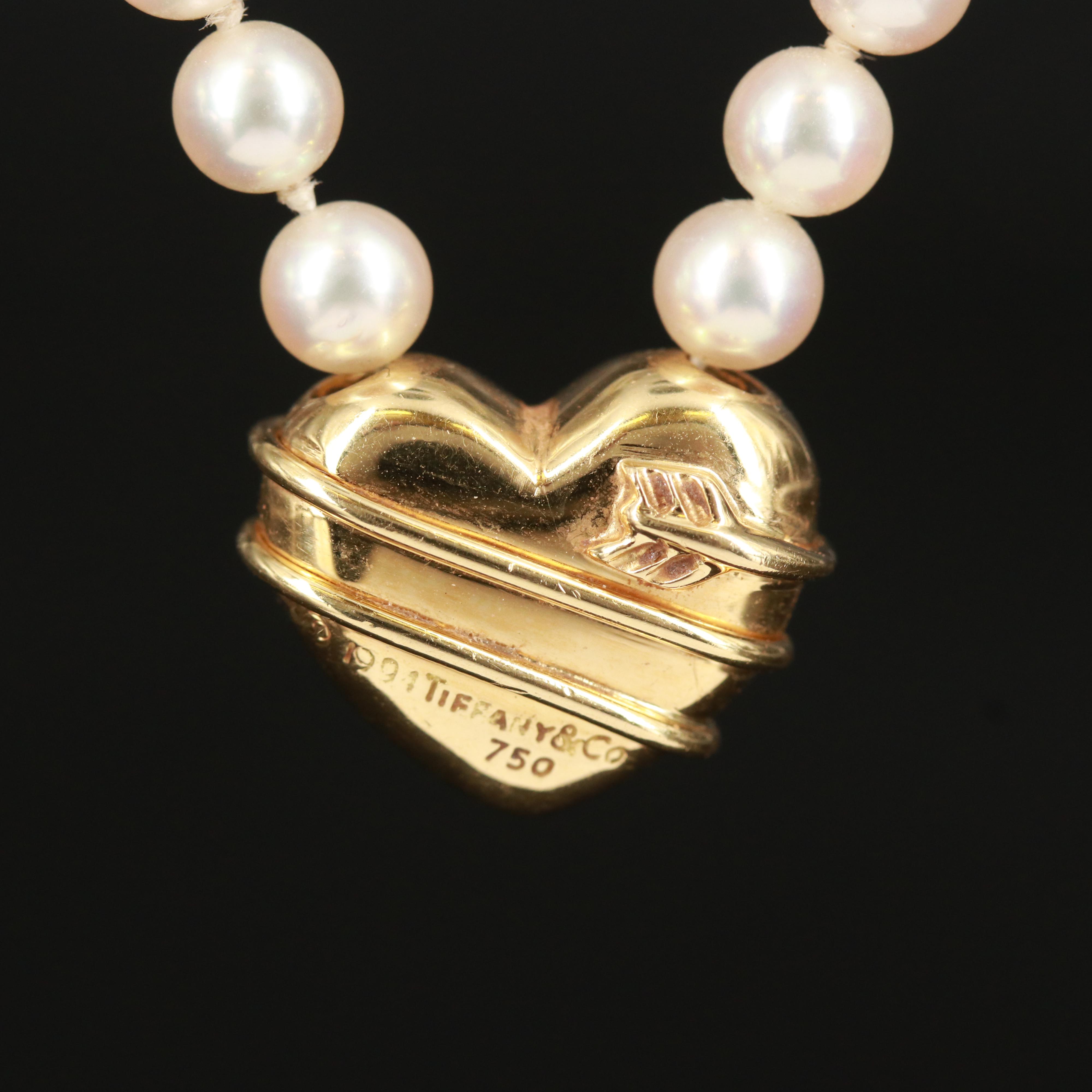 Vintage Tiffany & Co. 18K Cupid's Arrow Heart Pearl Necklace