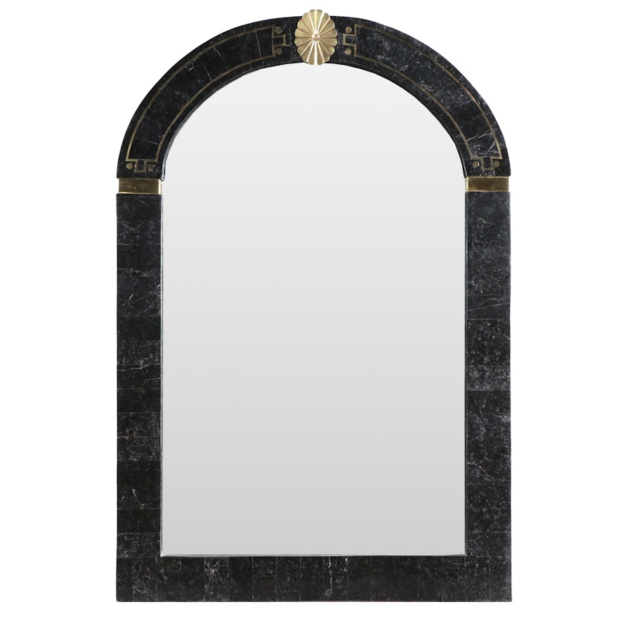 Art Deco Style Stone and Brass Mirror, Late 20th Century