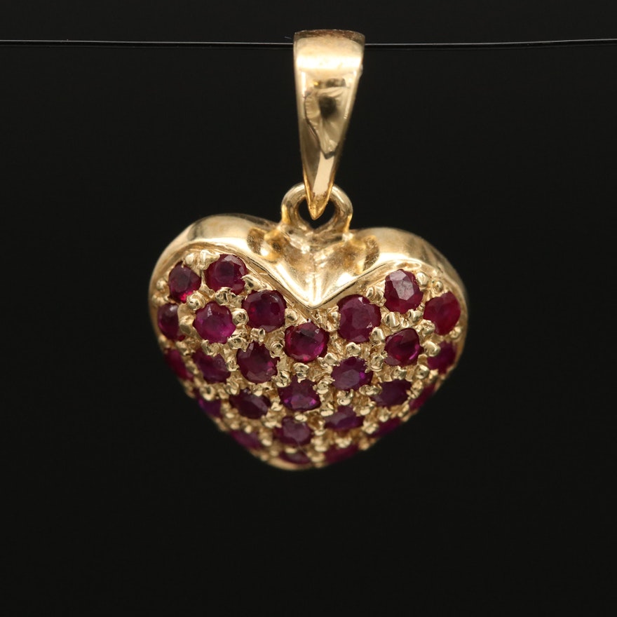 14K Pavé Ruby Heart Pendant