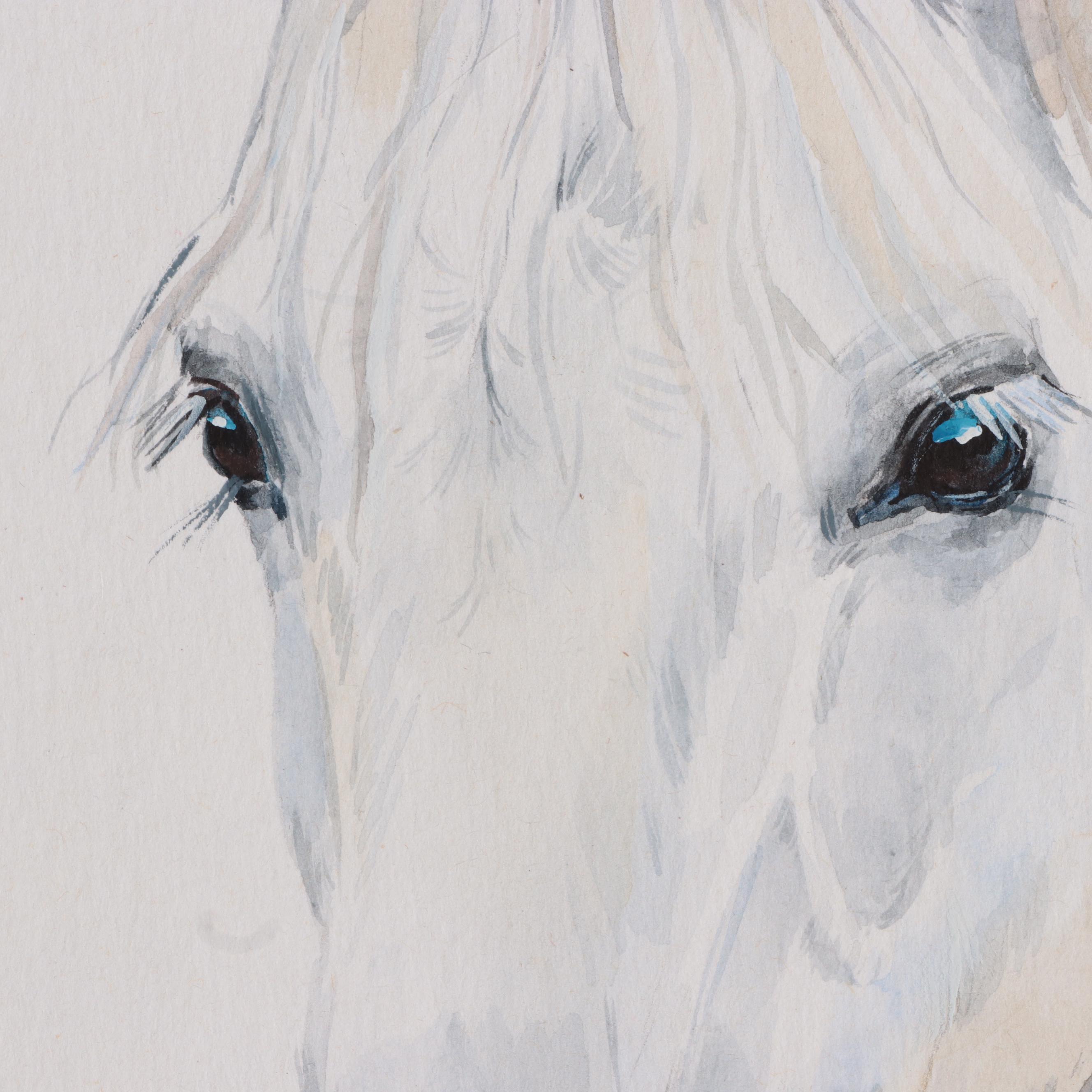 Ganna Melnychenko Watercolor Painting "White Horse Portrait," 2021