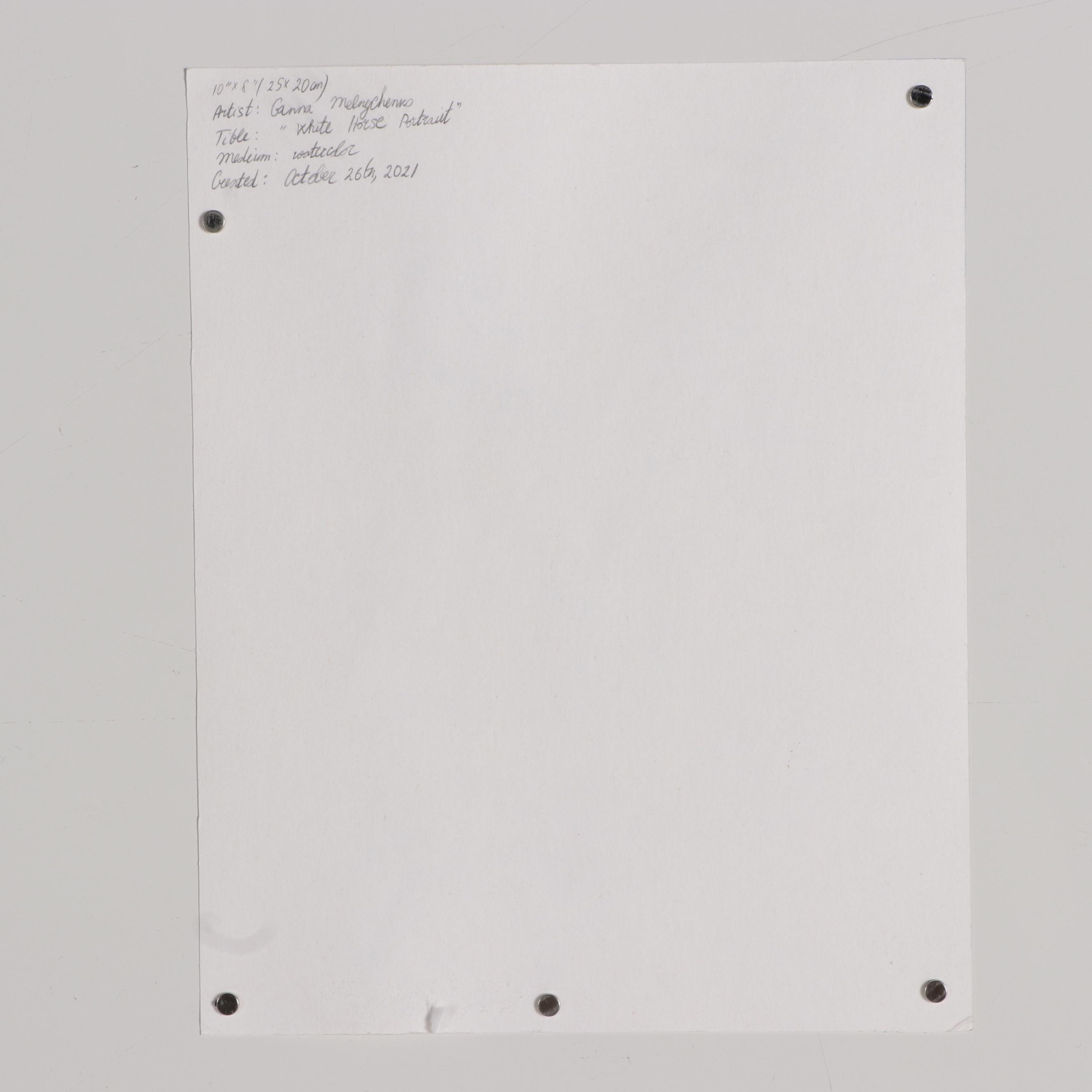 Ganna Melnychenko Watercolor Painting "White Horse Portrait," 2021