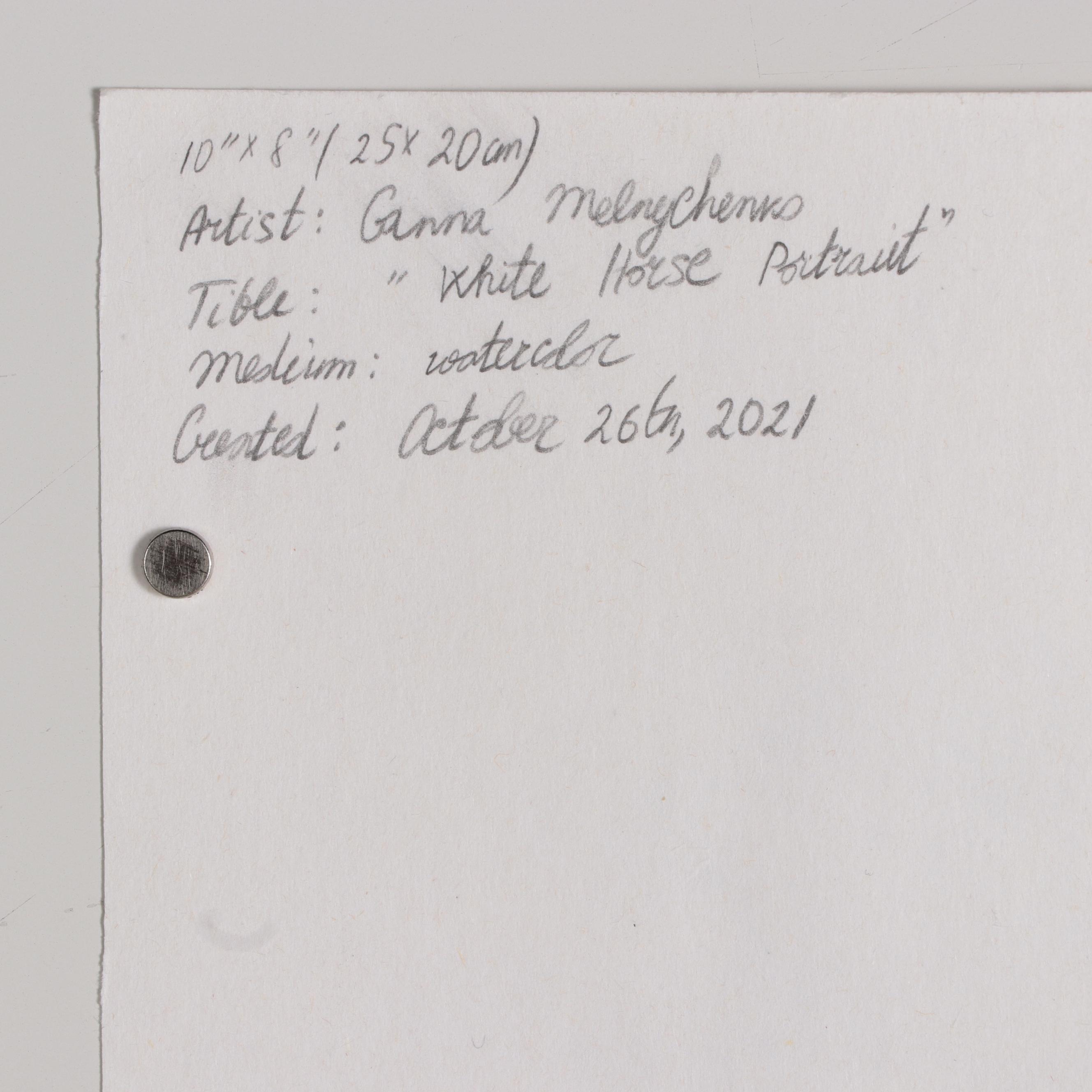 Ganna Melnychenko Watercolor Painting "White Horse Portrait," 2021