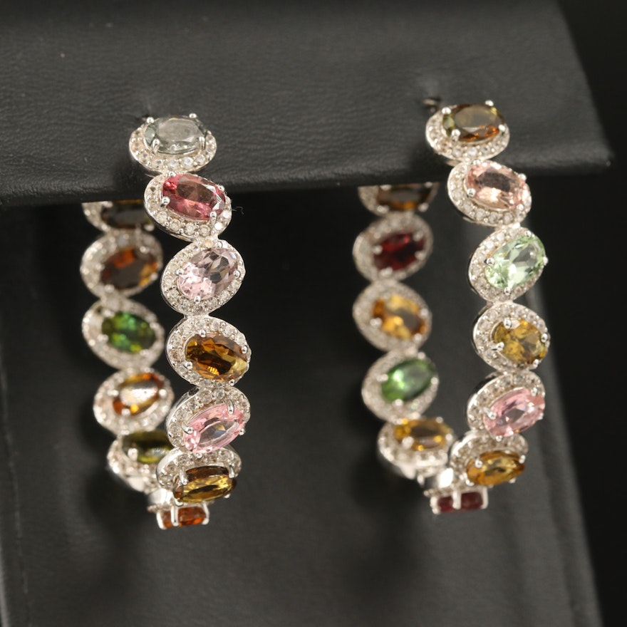 Sterling Tourmaline and Zircon Hoop Earrings