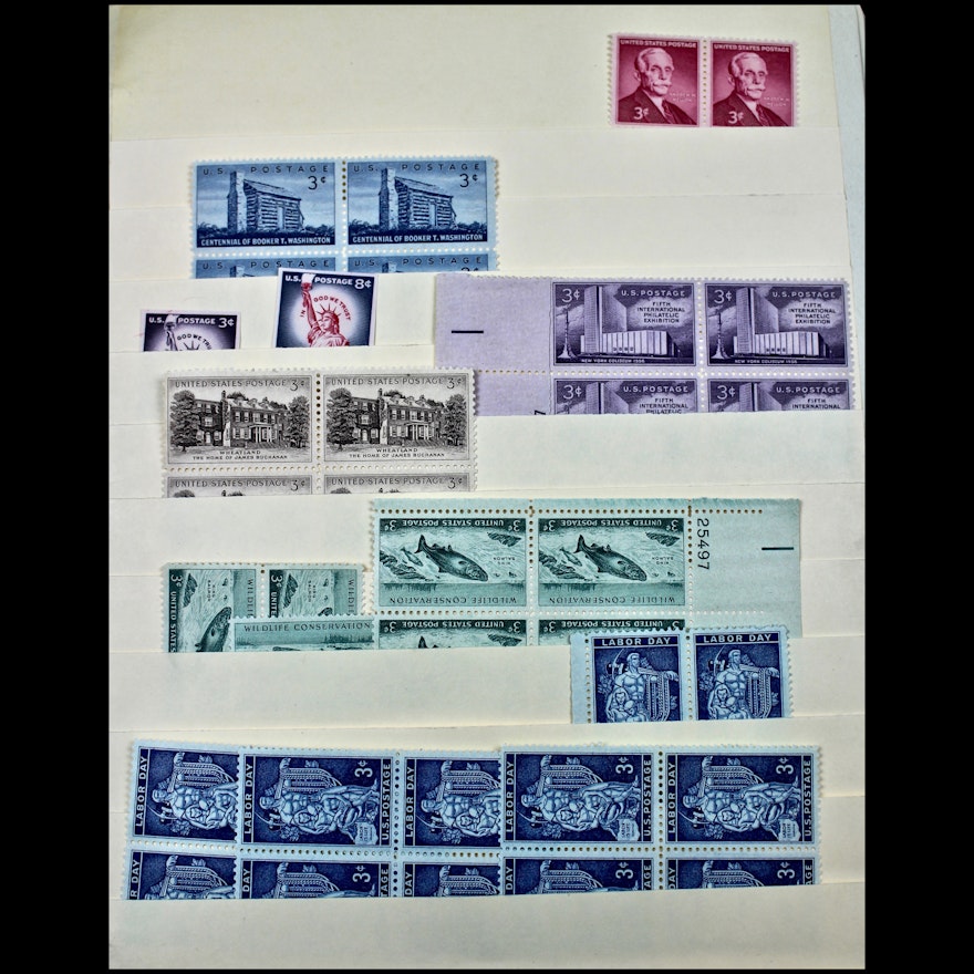 Mint 3¢, 4¢, 5¢ Postage Stamp Singles and Plate Blocks with Plate Numbers