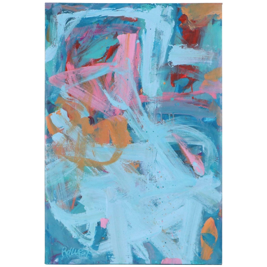 Robbie Kemper Abstract Acrylic Painting "Blue Two of Three," 21st Century