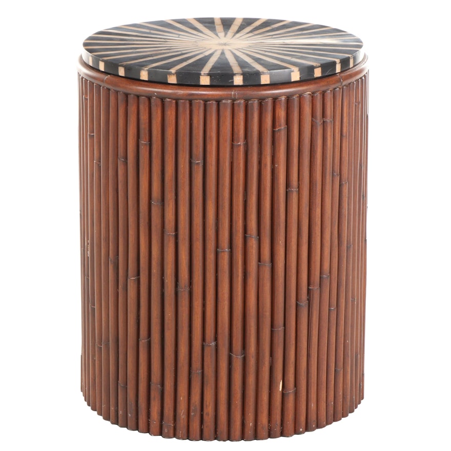 Contemporary Simulated Bamboo Side Table with Bamboo-Inlaid Top