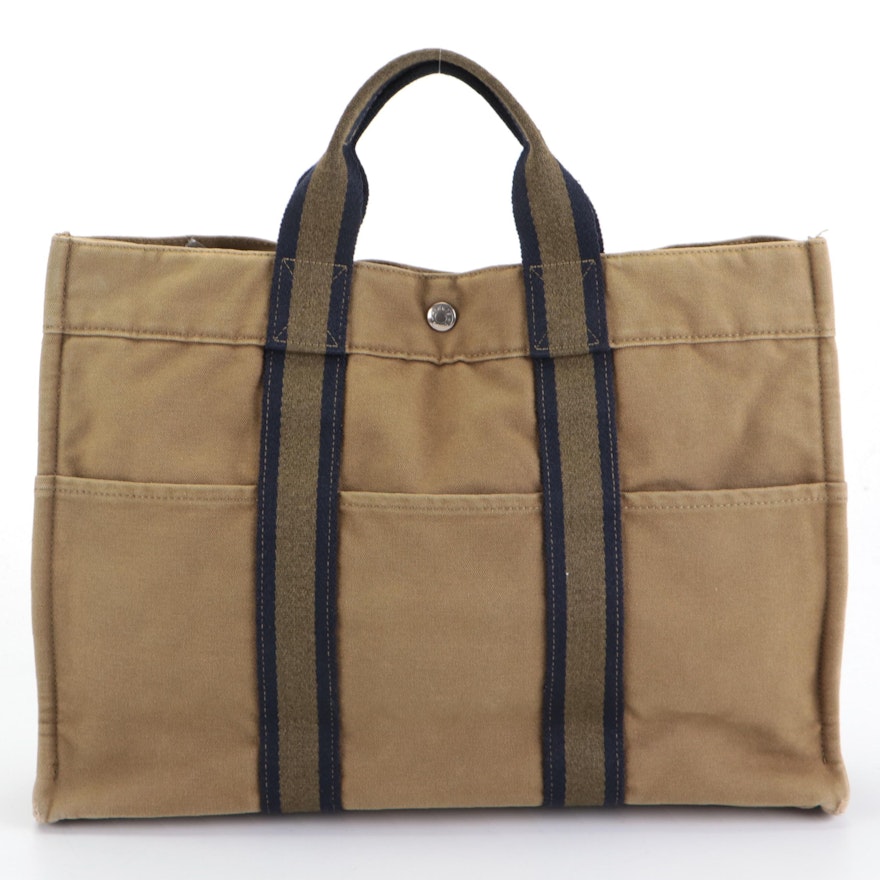 Hermès Fourre Tout GM Tote in Olive Green/Navy Blue Cotton Canvas