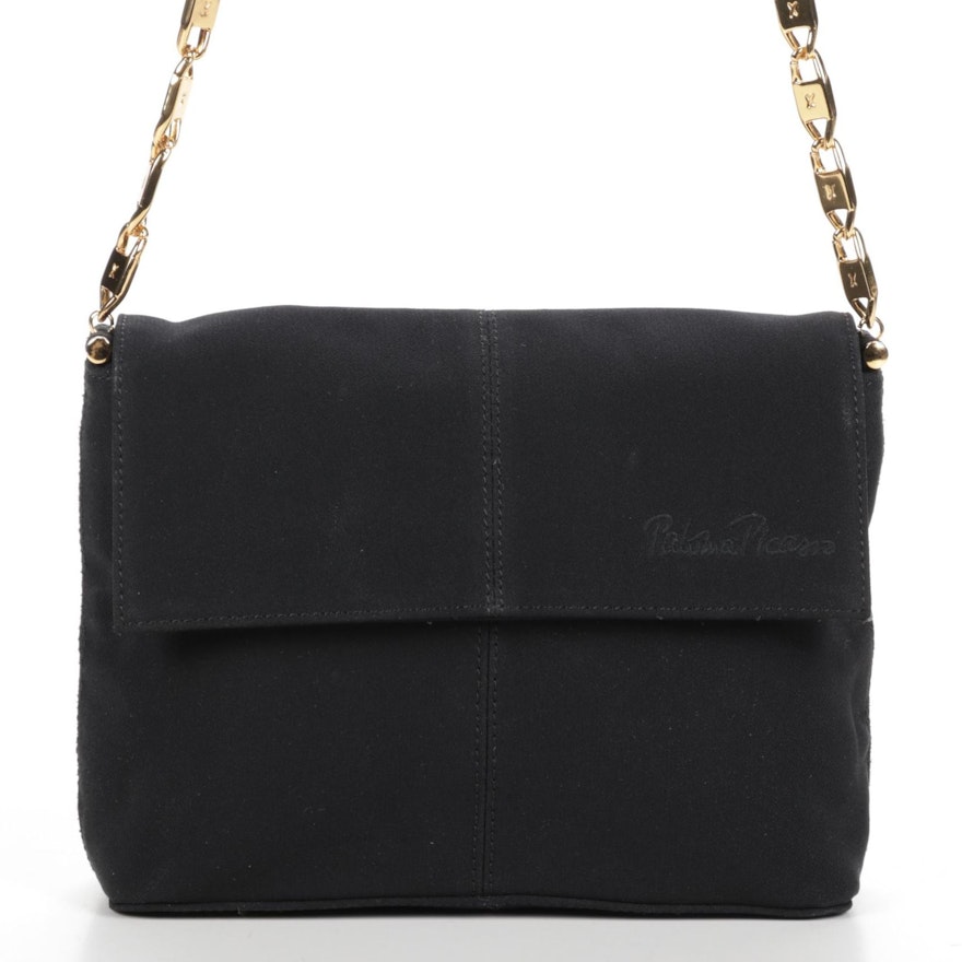Paloma Picasso Black Front Flap Shoulder Bag with Fancy Link Chain