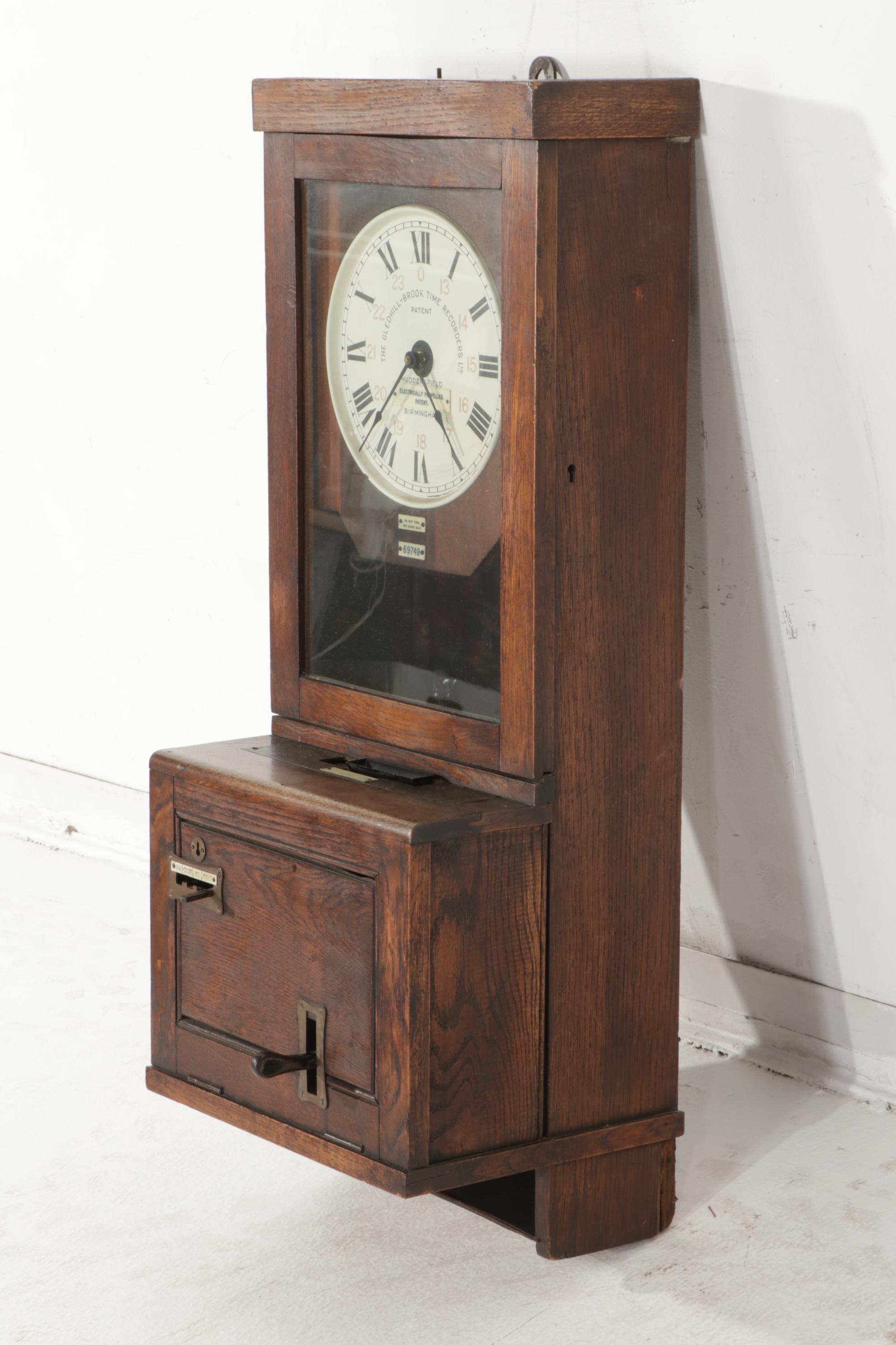 The Gledhill-Brook Time Recorders Ltd. Oak Cased Time Clock, Early 20th Century