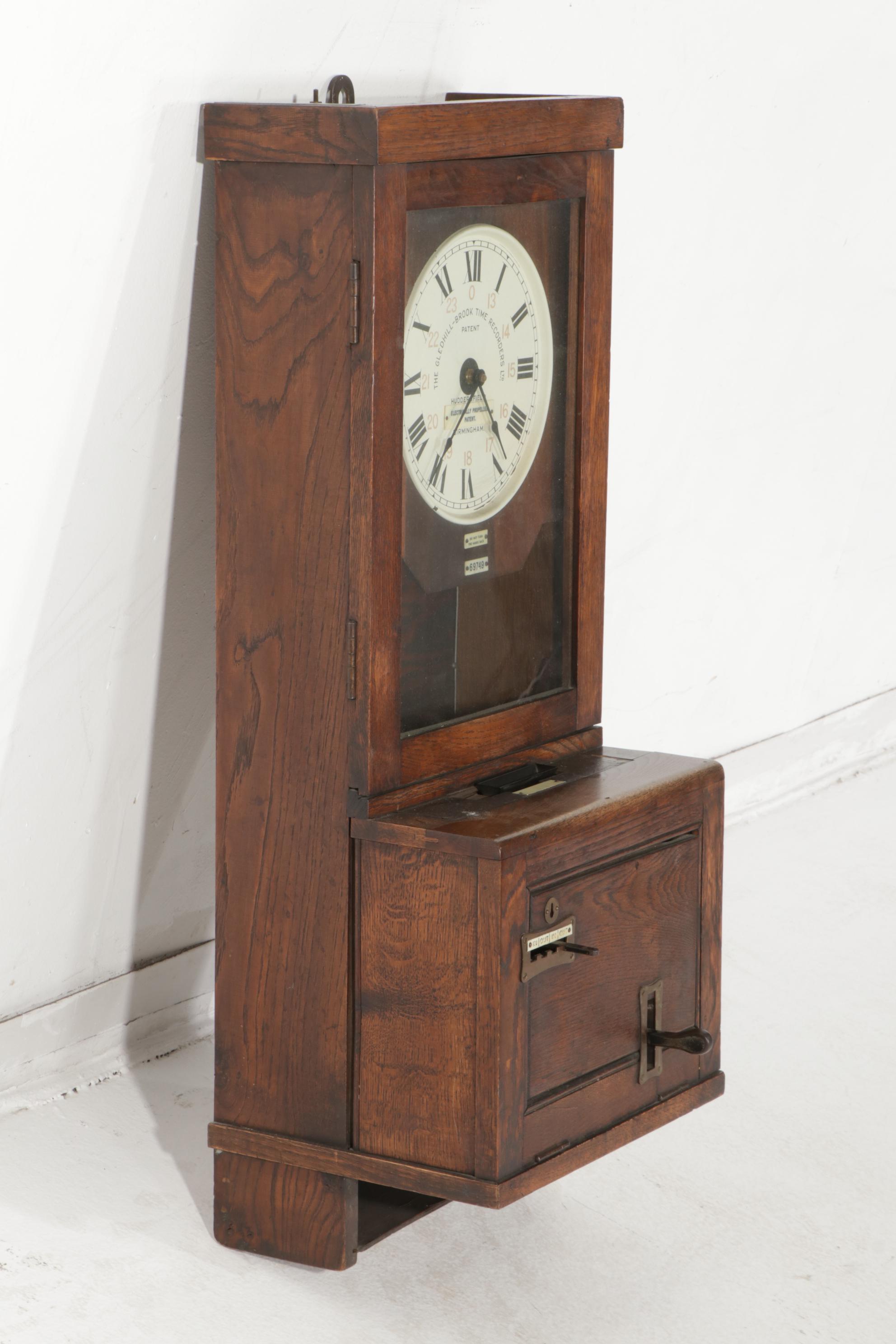 The Gledhill-Brook Time Recorders Ltd. Oak Cased Time Clock, Early 20th Century