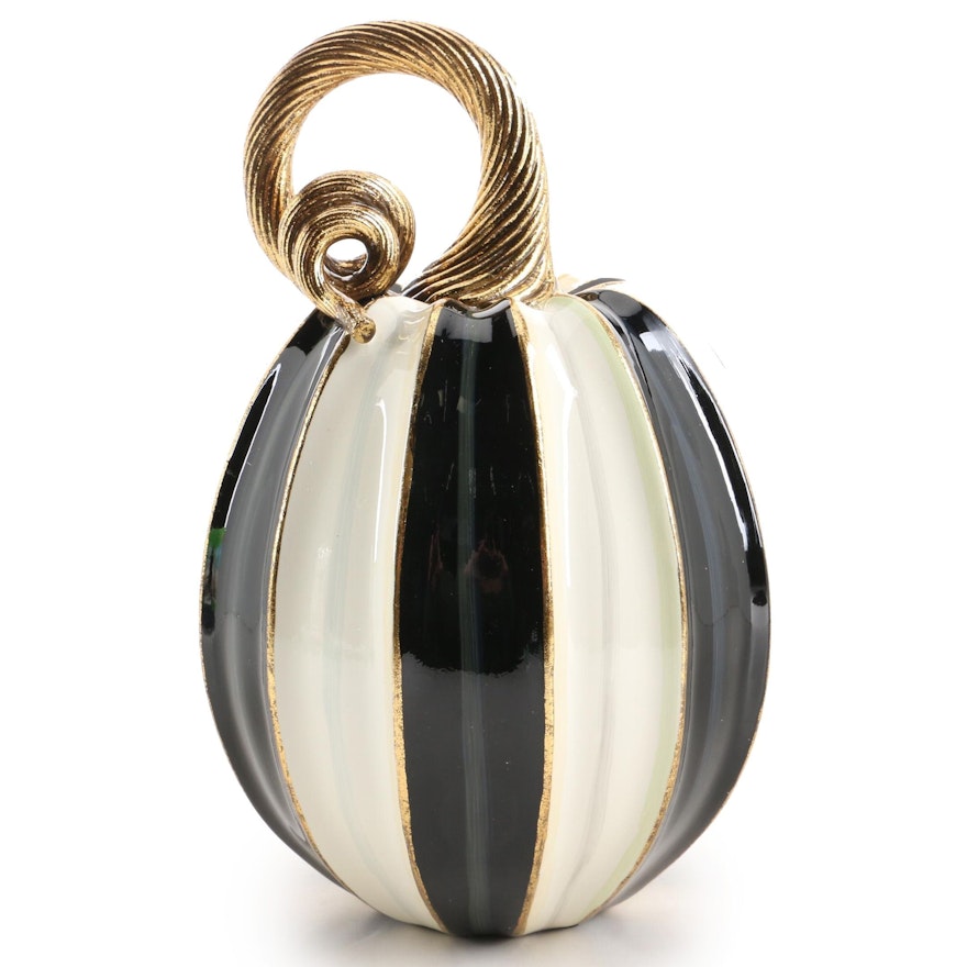 MacKenzie-Childs Poly-Resin Black and White Striped Pumpkin