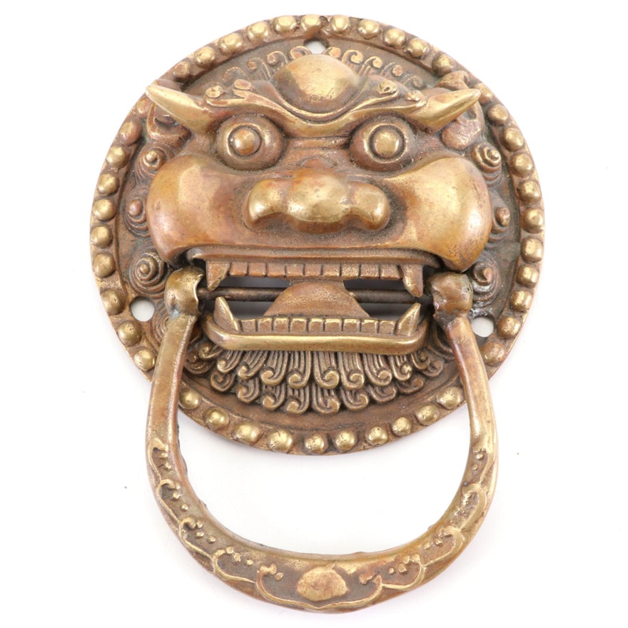Chinese Style Brass Guardian Lion Head Door Knocker