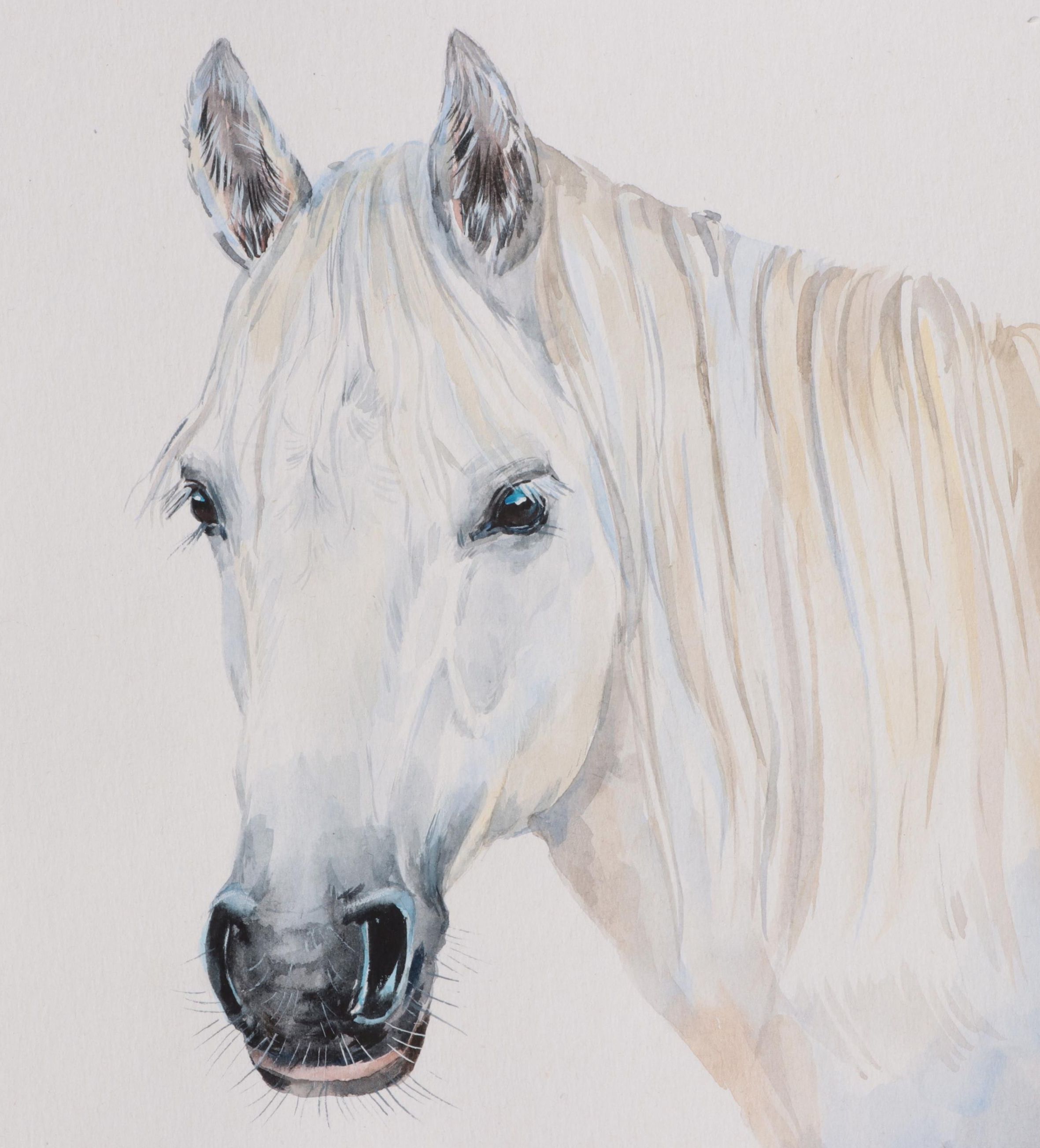 Ganna Melnychenko Watercolor Painting "White Horse Portrait," 2021