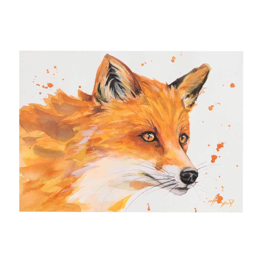 Anne Gorywine Watercolor Painting of Fox, 2021