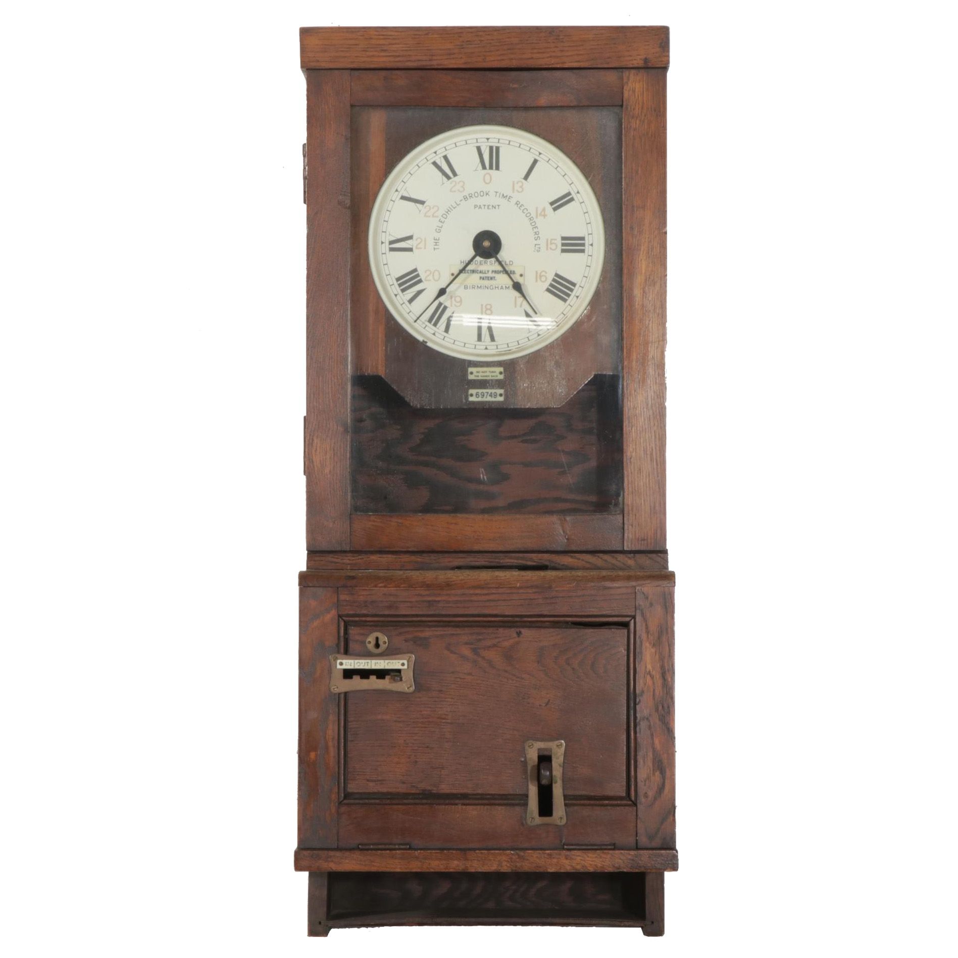 The Gledhill-Brook Time Recorders Ltd. Oak Cased Time Clock, Early 20th Century