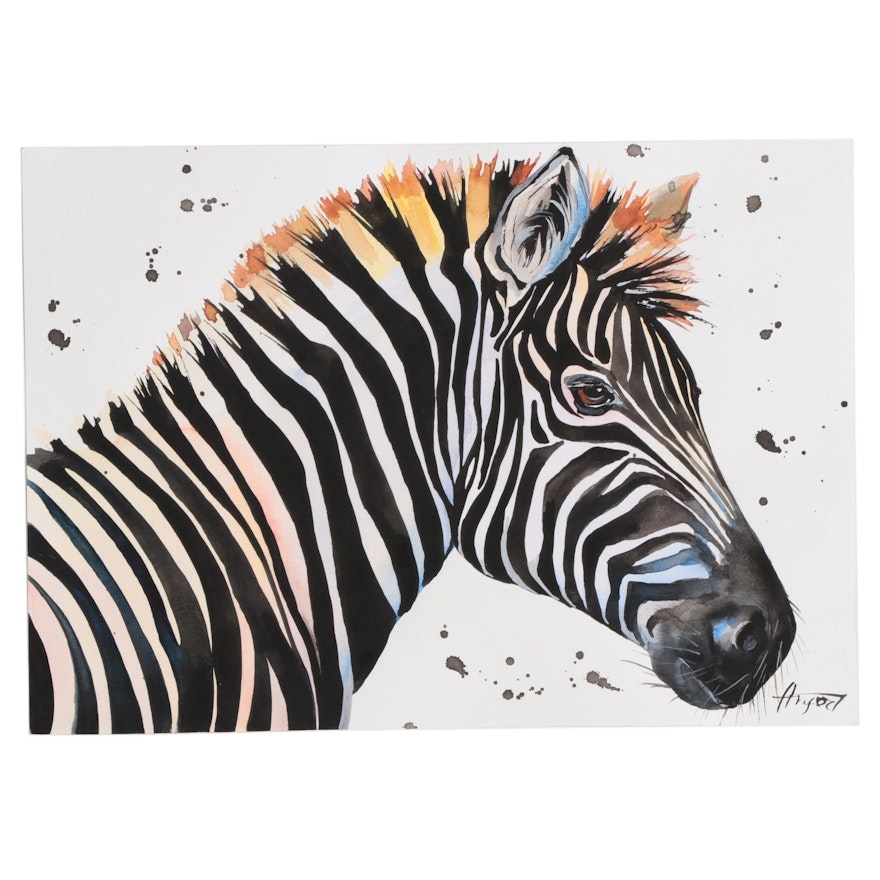 Anne Gorywine Watercolor Painting of Zebra, 2021