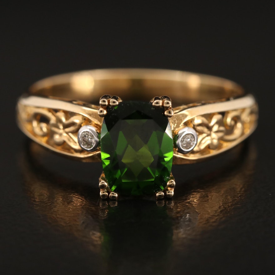 14K Diopside and Diamond Ring