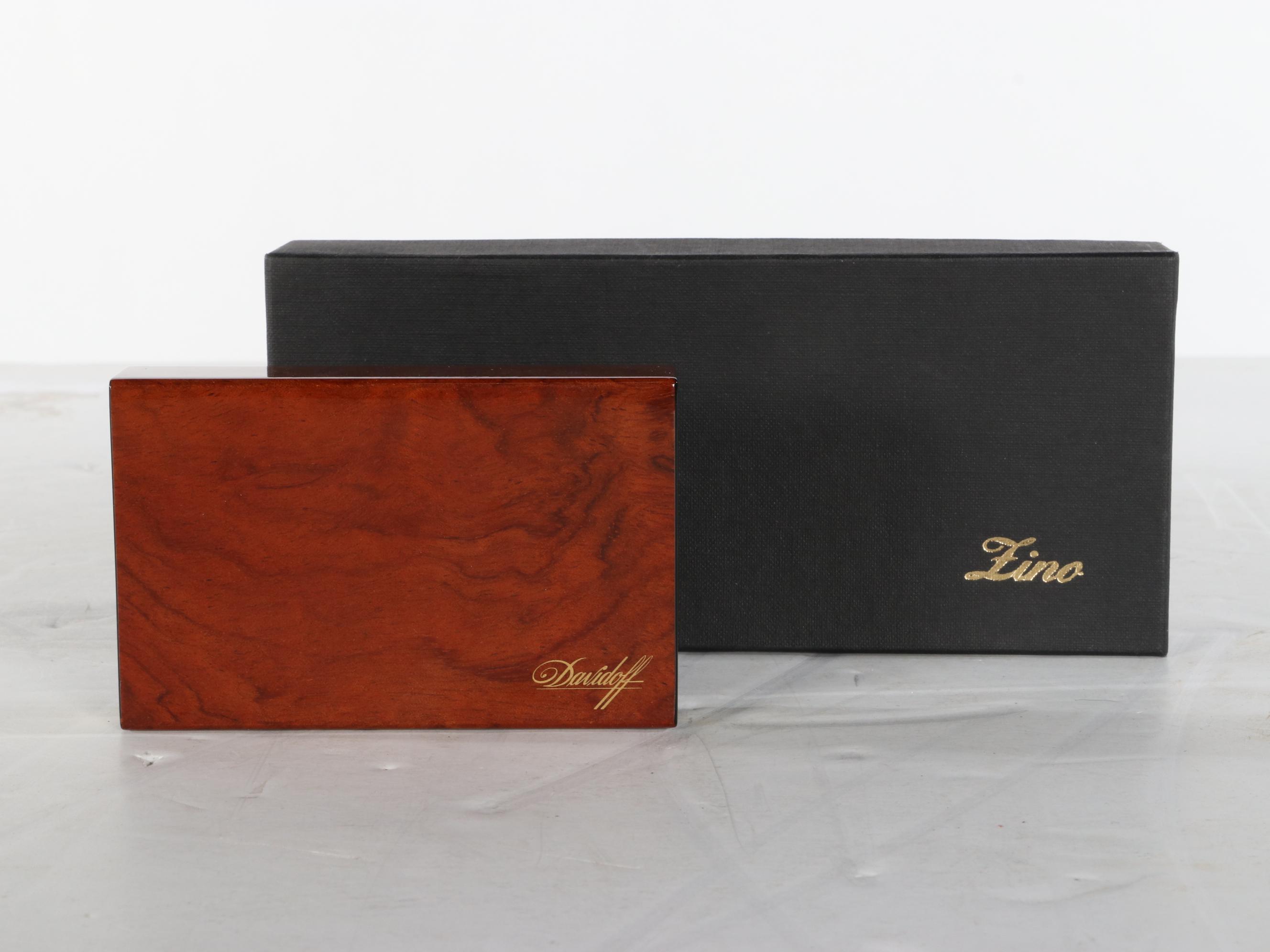 S.T. Dupont Ligne 2 Palladium and Red Lacquer Lighter, Davidoff Wooden Matchbox