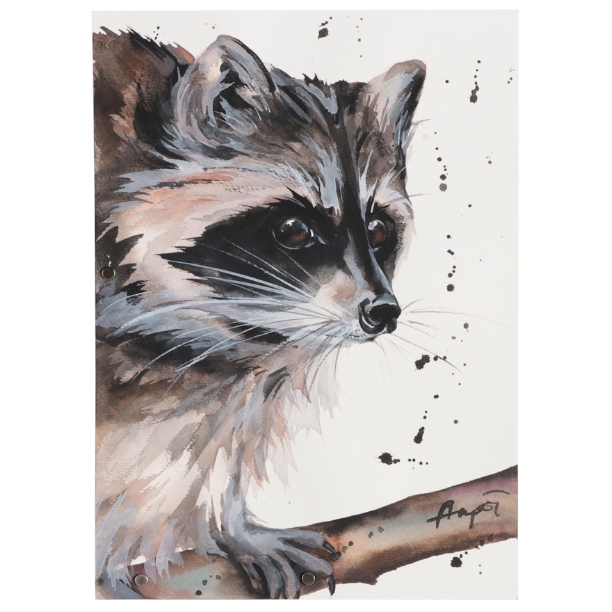 Anne Gorywine Watercolor Painting of Raccoon, 2021