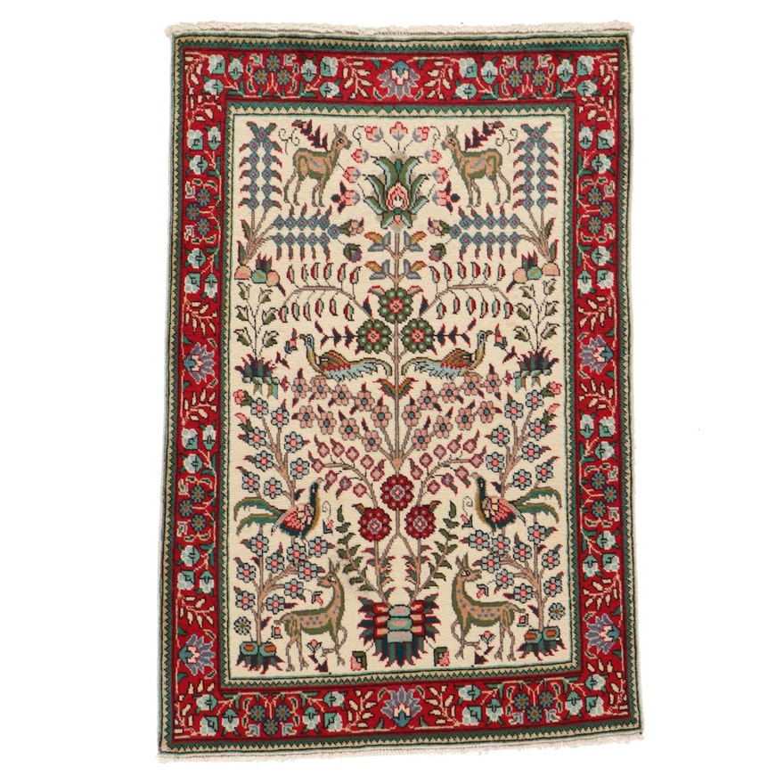 3'3 x 4'10 Hand-Knotted Persian Tabriz Pictorial Accent Rug