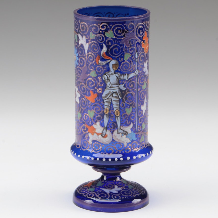 Moser Enameled Cobalt Glass Vase, Late 19th/Early 20th Century