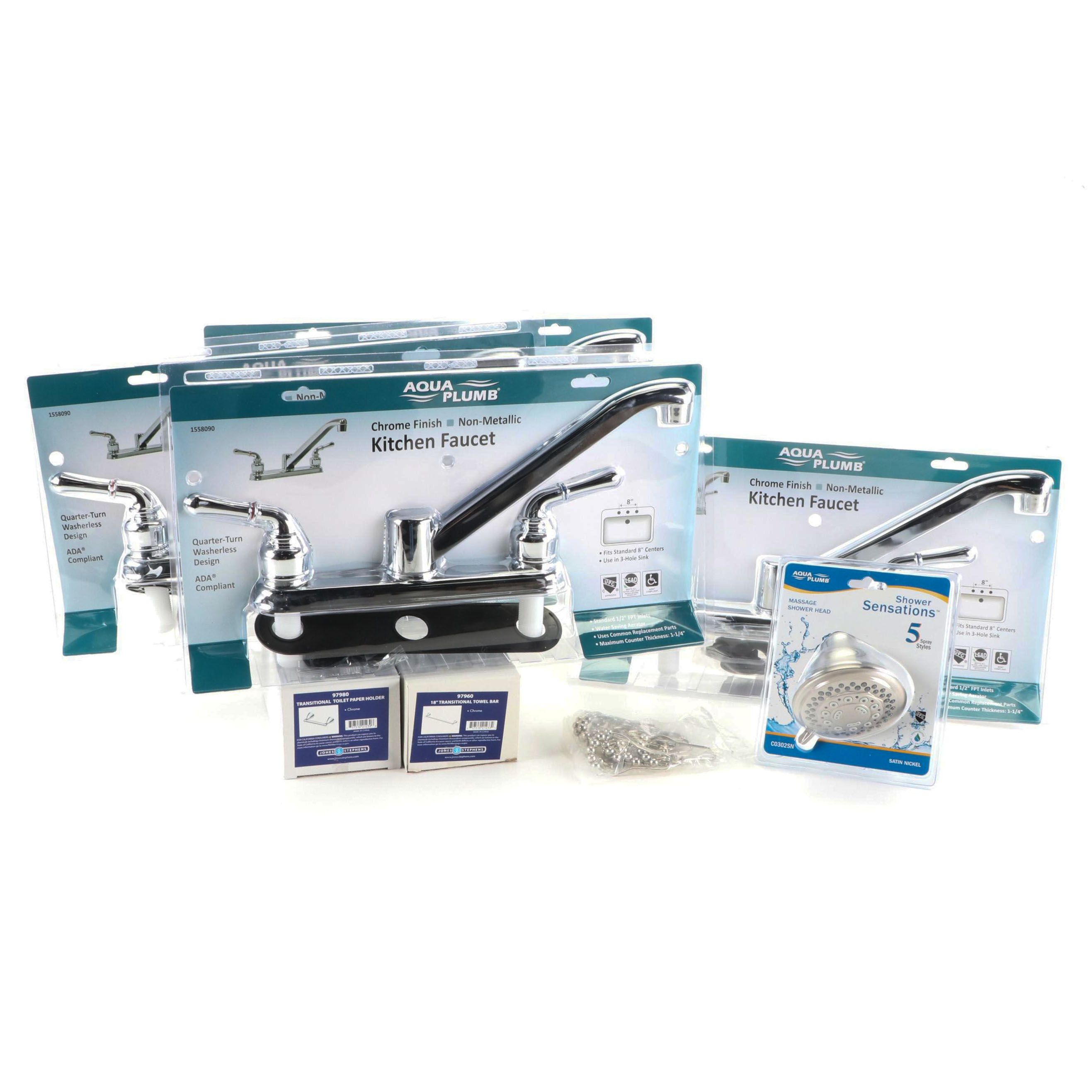 Kitchen Faucet Sets, Showerhead, Toilet Paper Holder, Shower Rings, Towel Bar