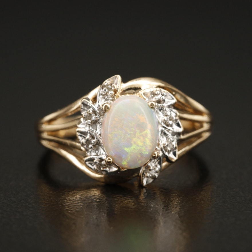 10K Opal and Diamond Ring