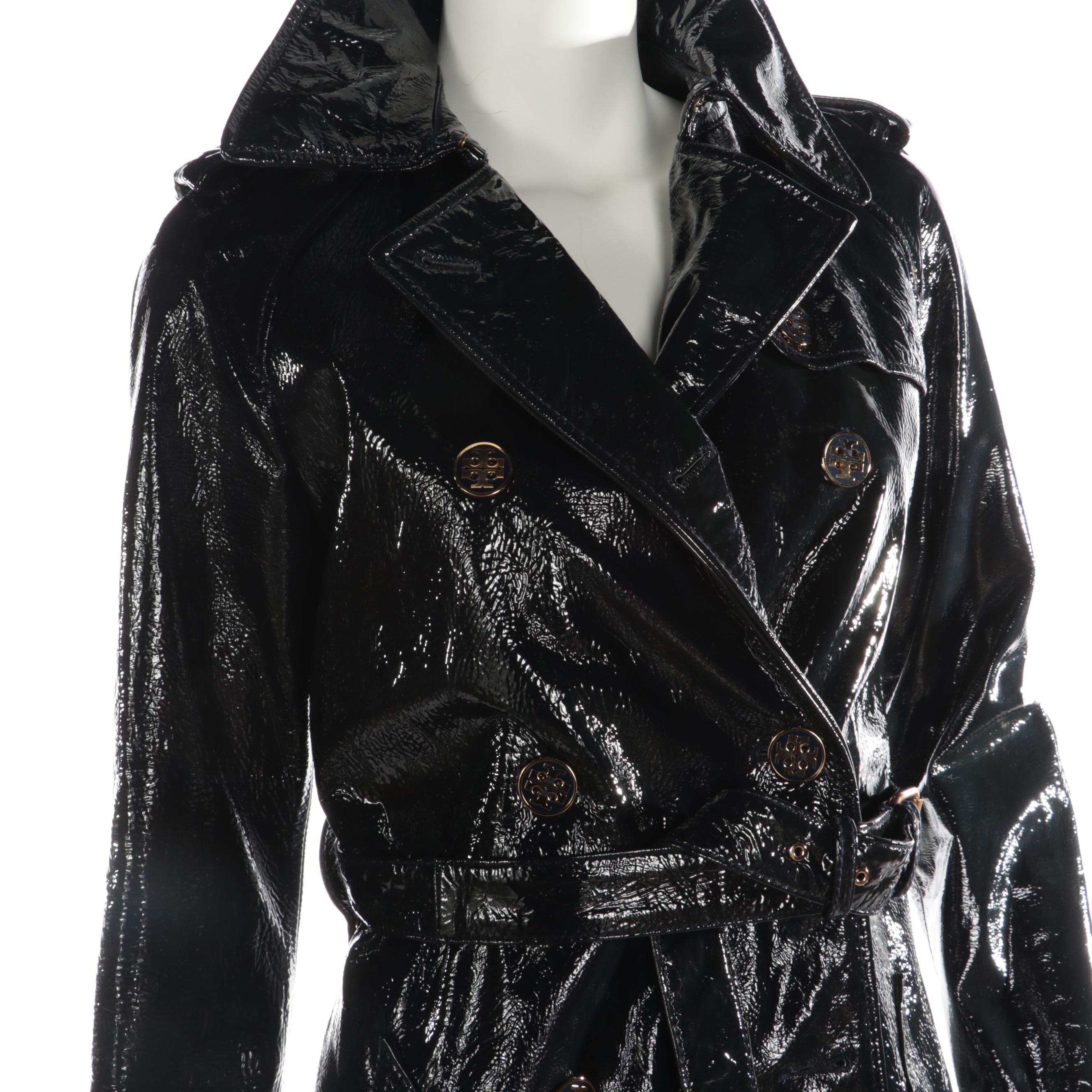 Tory Burch Patent Leather Double-Breasted Trench Coat