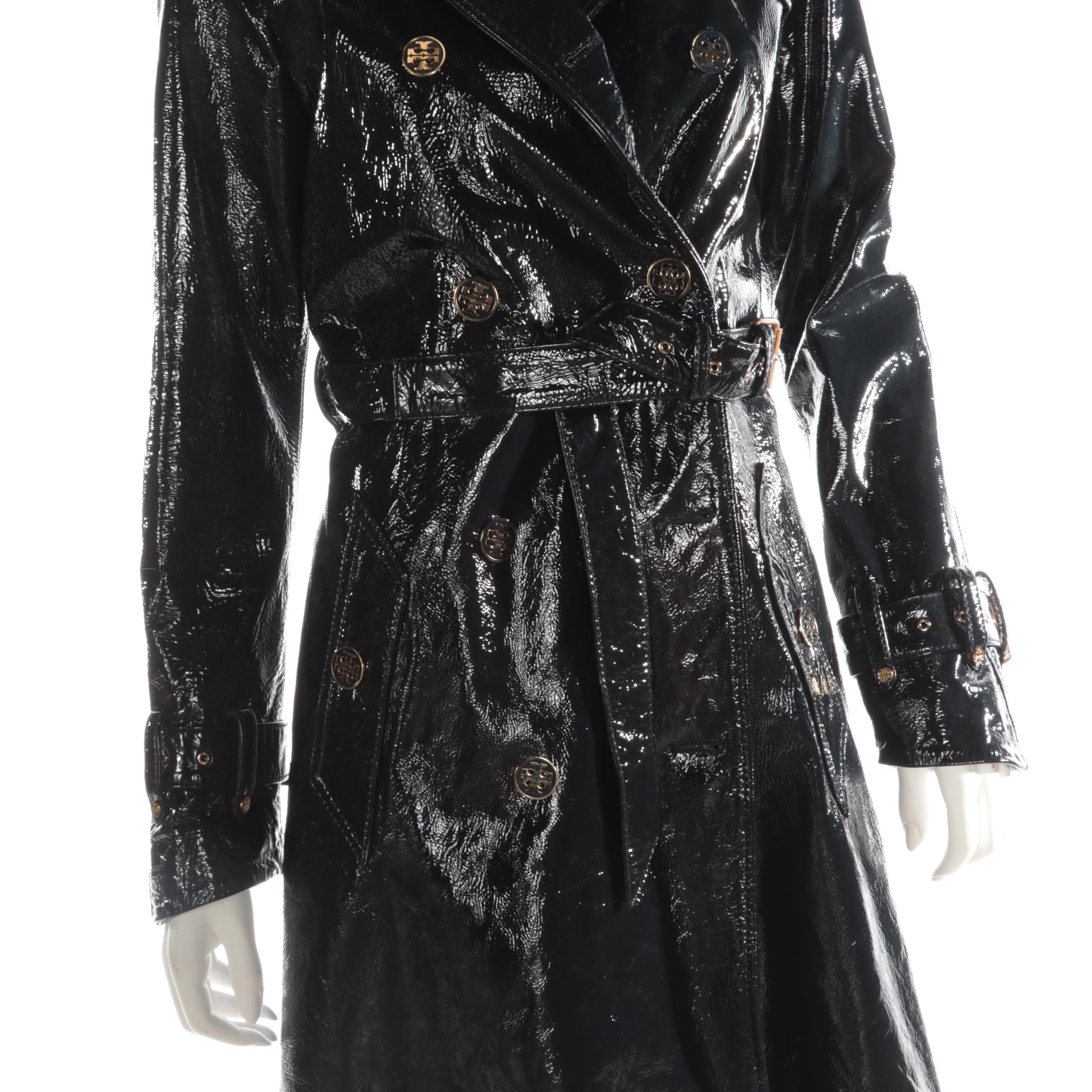 Tory Burch Patent Leather Double-Breasted Trench Coat