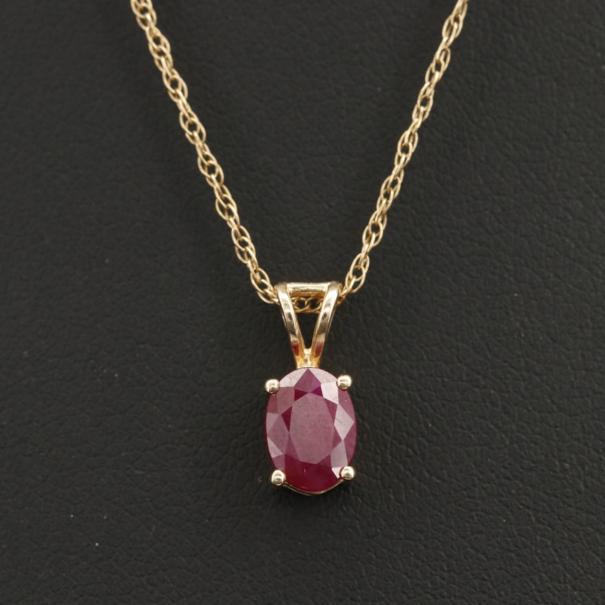 14K Ruby Pendant on Gold-Filled Singapore Chain Necklace