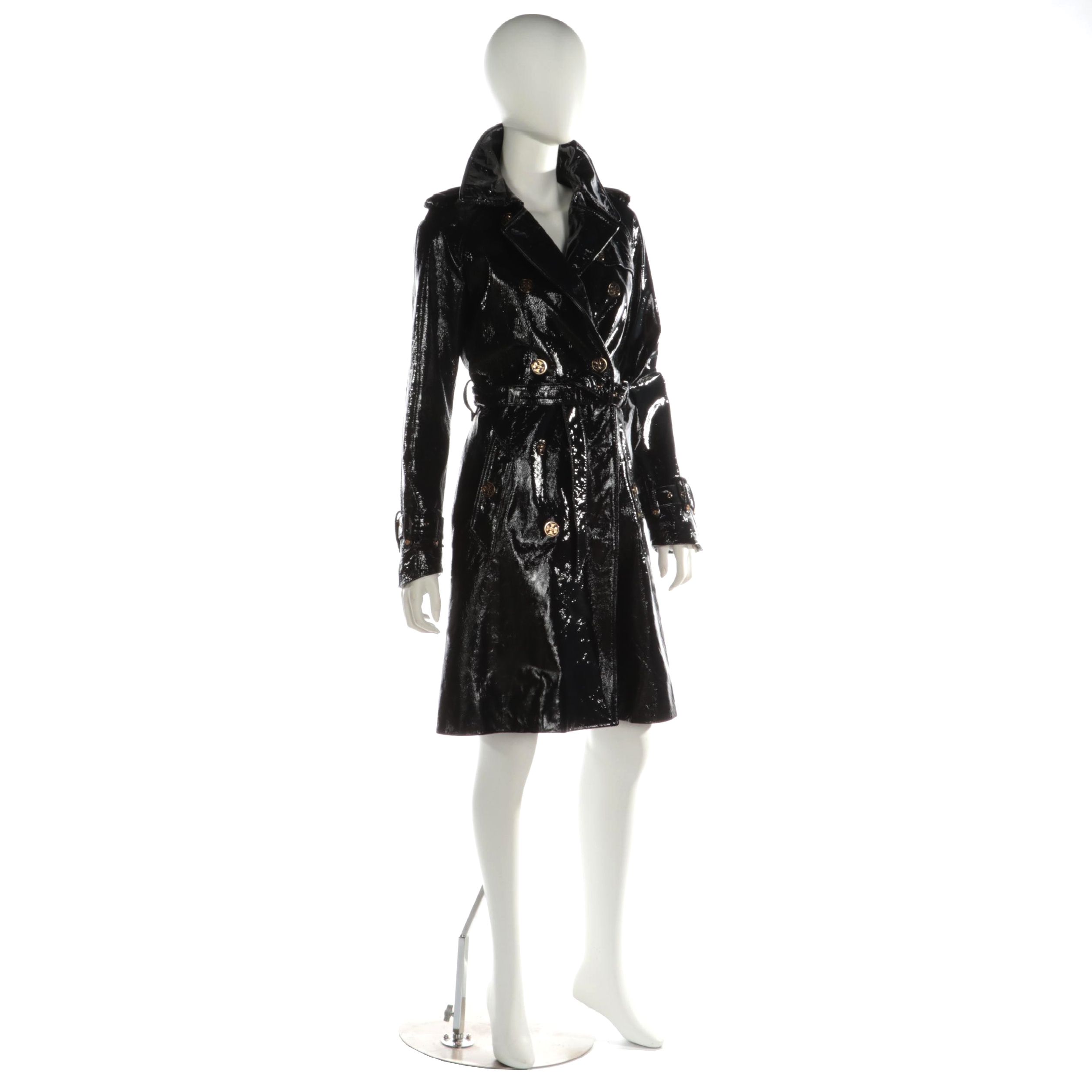 Tory Burch Patent Leather Double-Breasted Trench Coat