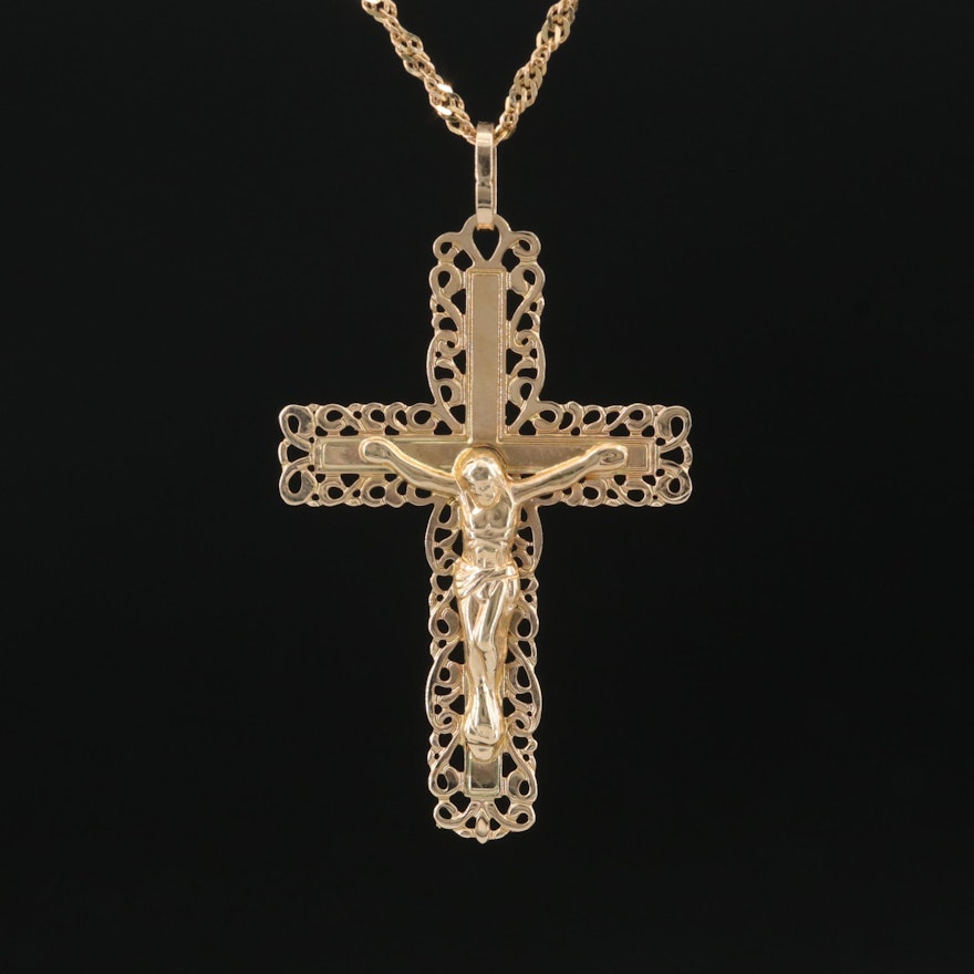 14K Crucifix Pendant Necklace