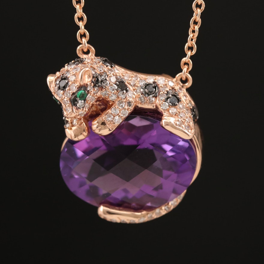 EFFY 14K 12.50 CT Amethyst, Diamond and Emerald Pendant Necklace