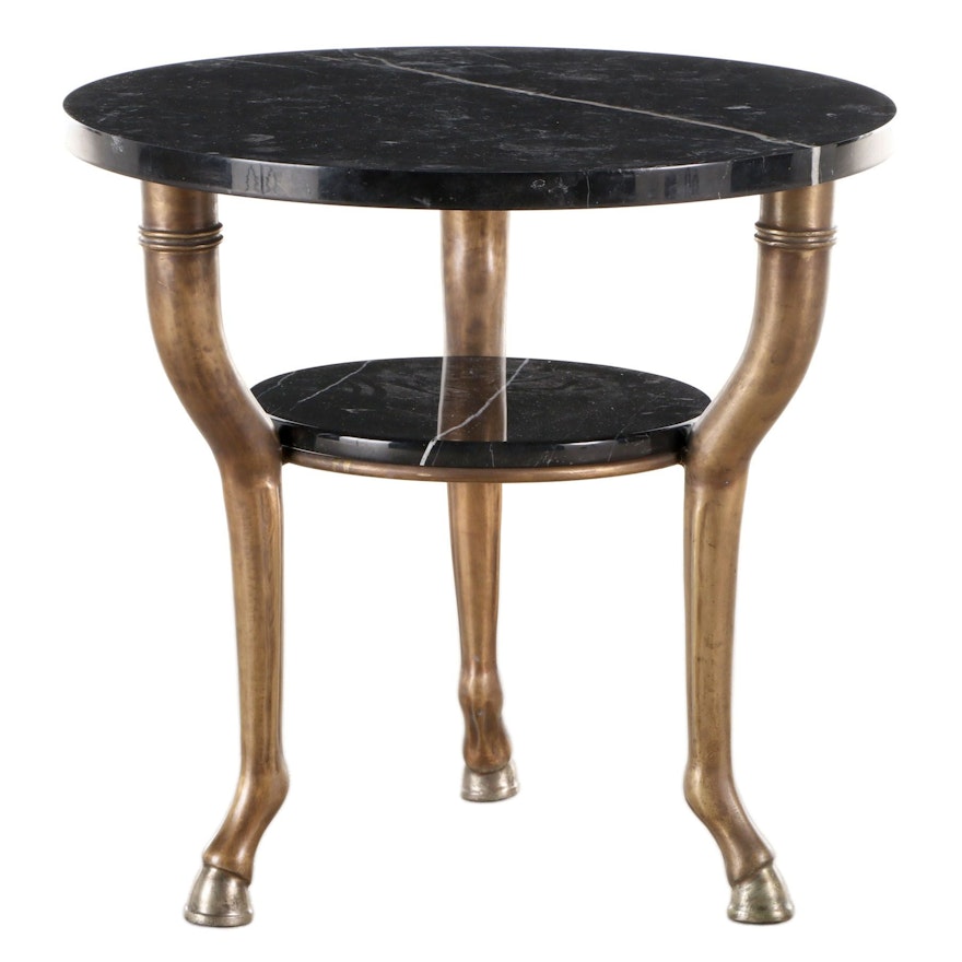 Neoclassical Style Bronze and Tiered Black Marble End Table